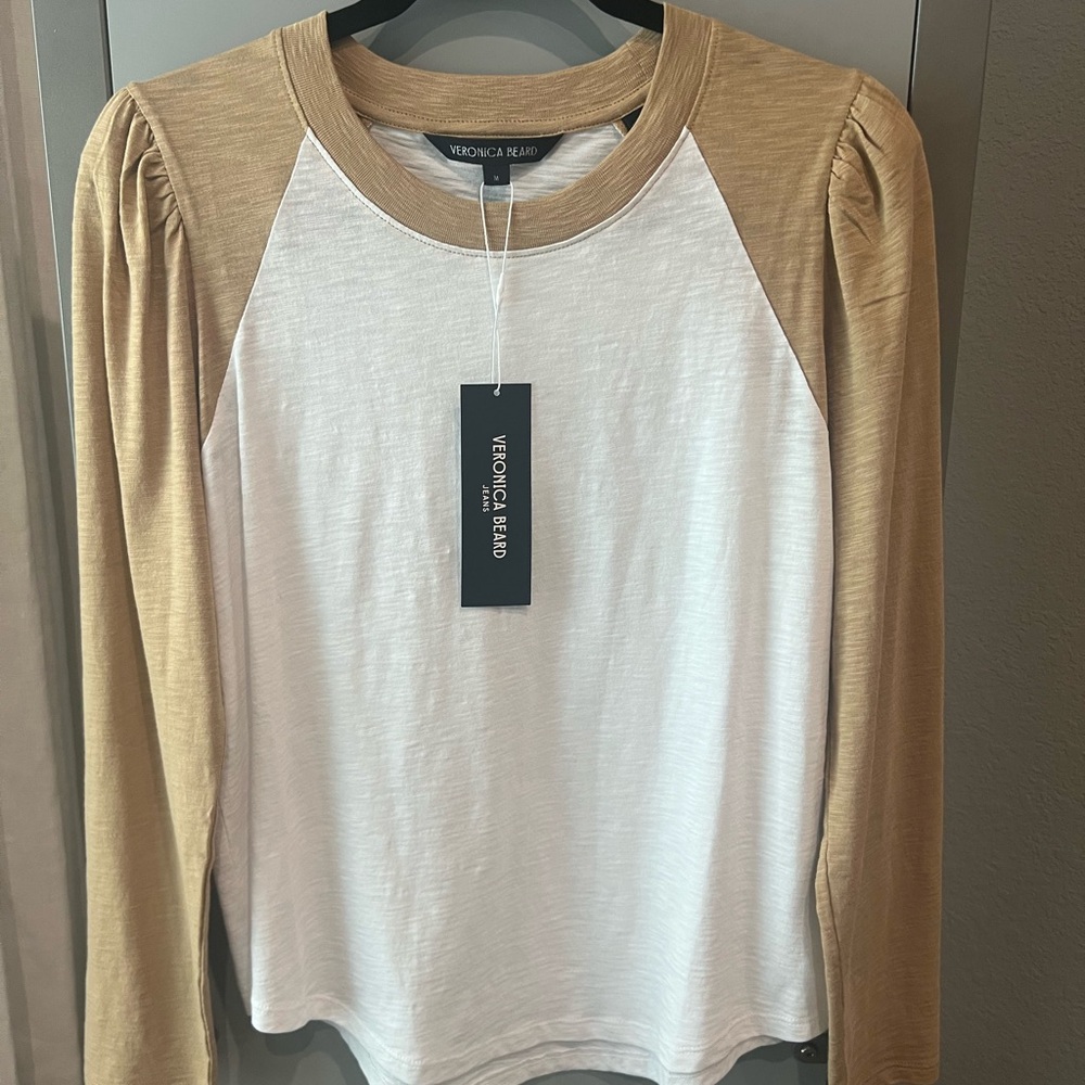 Veronica Beard Tan and White Women's Raglan Mason Top